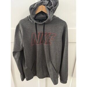 Men’s NIKE Therma DRI-FIT Gray Black Red Hoodie Heavy Sweatshirt Size Med
